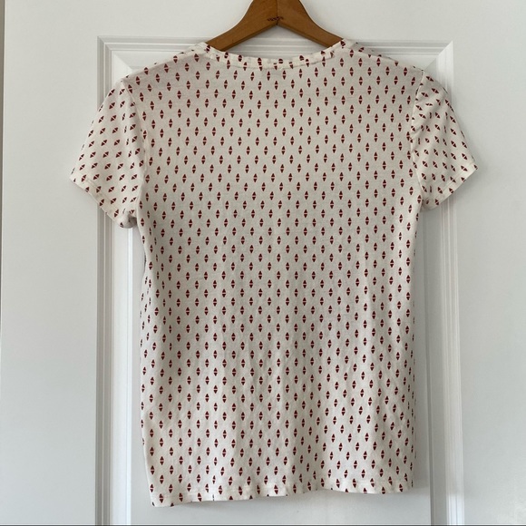 Lucky Brand Cream Paisley Border Print Scoop Neck Short Sleeve Tee Shirt - Picture 7 of 8
